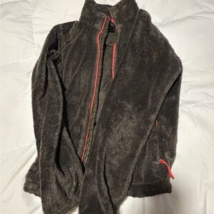 The North Face Brown Fleece Jacket with Red Accents